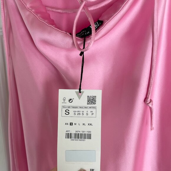 Zara Satin Effect Dress Pink NWT - Picture 2 of 4